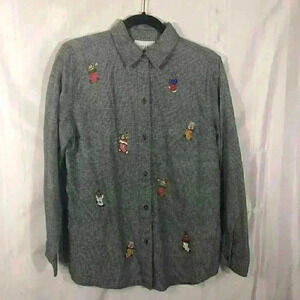 Casey and Max Black and White Womens Size M Christmas Checkered Button-Up Blouse